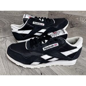 Size 9 Women's Reebok Classic Nylon Suede Sneakers Shoes Black ~ Black ~ White